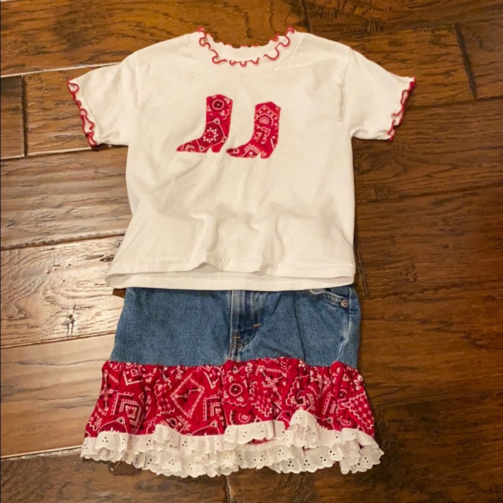 2 piece western shirt and denim skirt